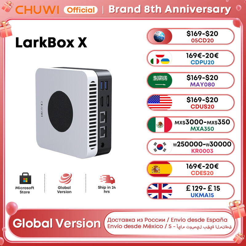 CHUWI-Mini PC LarkBox X, Intel N100, gráficos UHD para procesadores Intel de 12ª generación, 12GB de RAM, 512GB SSD, WiFi 6, ordenador de escritorio