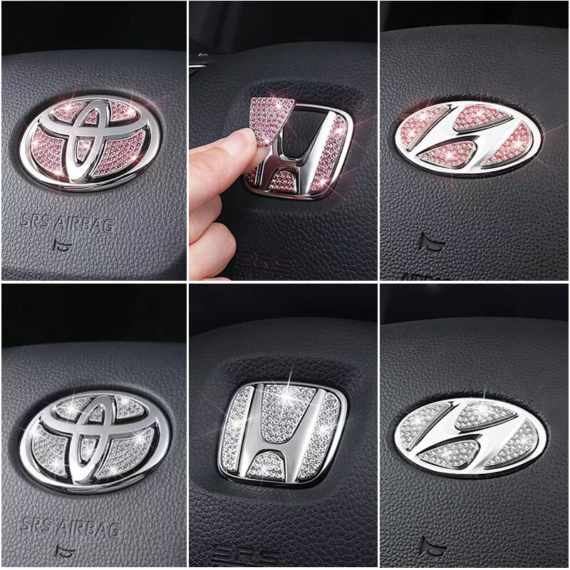 Яркая наклейка-эмблема на руль, Хрустальная наклейка, аксессуары, украшение для Toyota, Honda, Hyundai