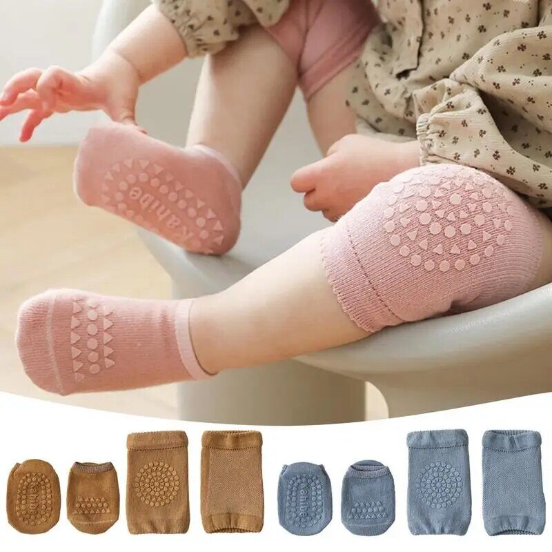 Baby Kruipende Kniebeschermers Zacht Warm Zweet-Absorberende Anti-Slip Katoenen Kniebeschermers En Sokken Set Ademende Veiligheidsbeschermer Beenwarmer