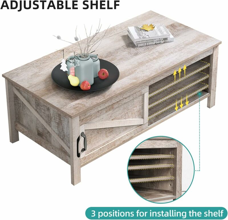 YITAHOME tavolino con contenitore e porte scorrevoli per fienile, tavolini da caffè per soggiorno con ripiani regolabili, legno Liv