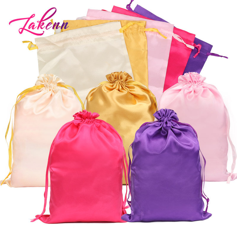 Satin Wig Bag Private Label 1 Piece Wig Storage Bags With Drawstring Wig Travel Bag Statin Bags Large Wig Bundles Storage Bags
