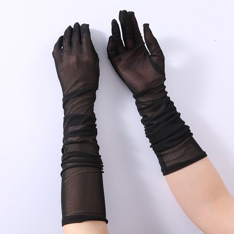 Guantes largos negros para mujer, manoplas clásicas de Opera sobre el codo, guantes elásticos para boda, accesorios de conducción