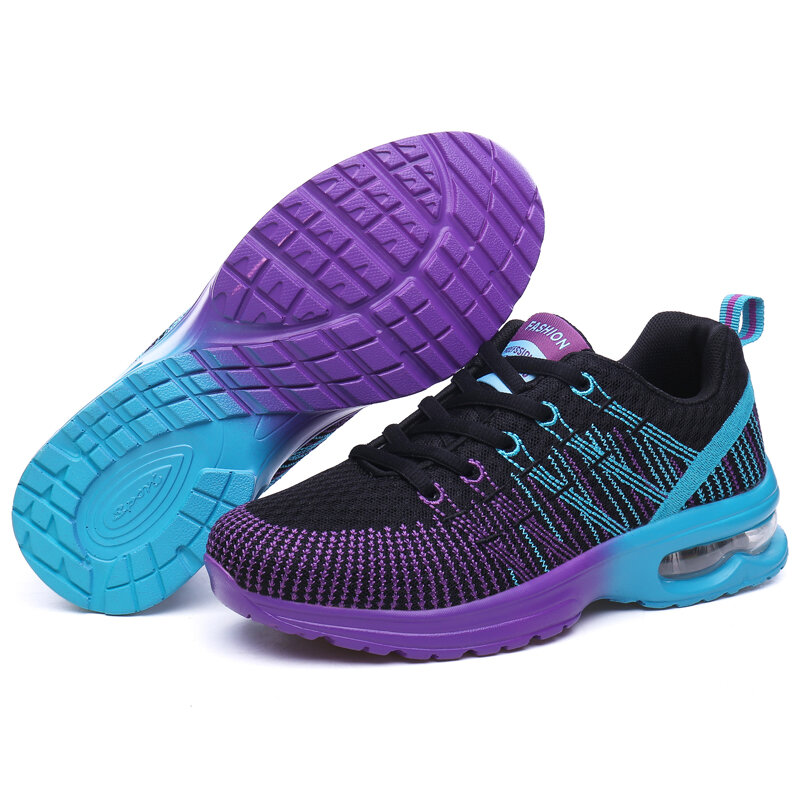 Encounaker-Chaussures de marche tissées respirantes pour femmes, chaussures de sport de tennis, maille à coussin d'air, mode volante
