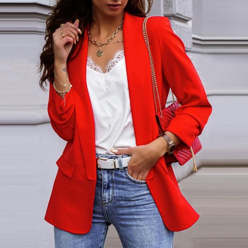 Slim Blazer Coat Chic Lady tinta unita giacca con risvolto per autunno giacca a maniche lunghe Blazer donna Blazer bianco ufficio