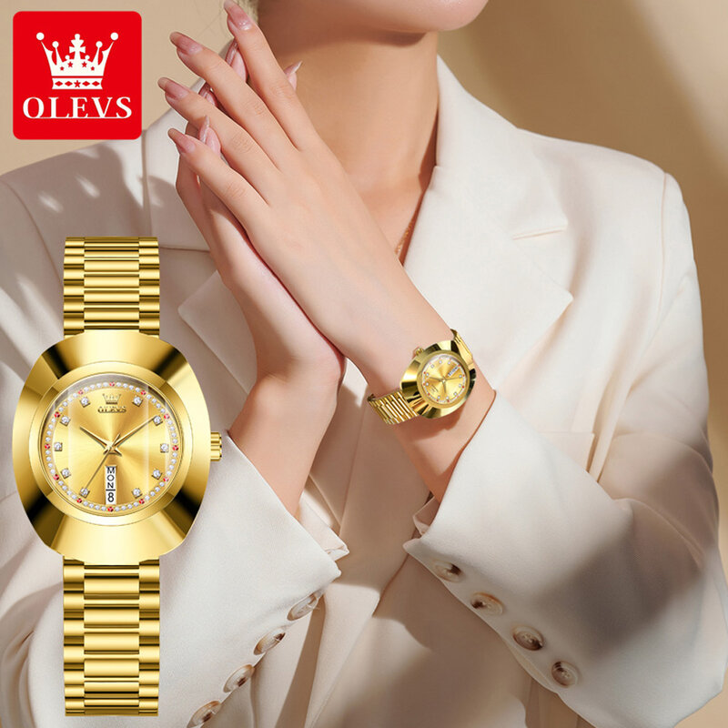 Olevs neue Diamant Luxus Quarzuhr für Frauen großes Zifferblatt Dual Kalender Kleid Armbanduhren Top Marke wasserdichte Handuhr