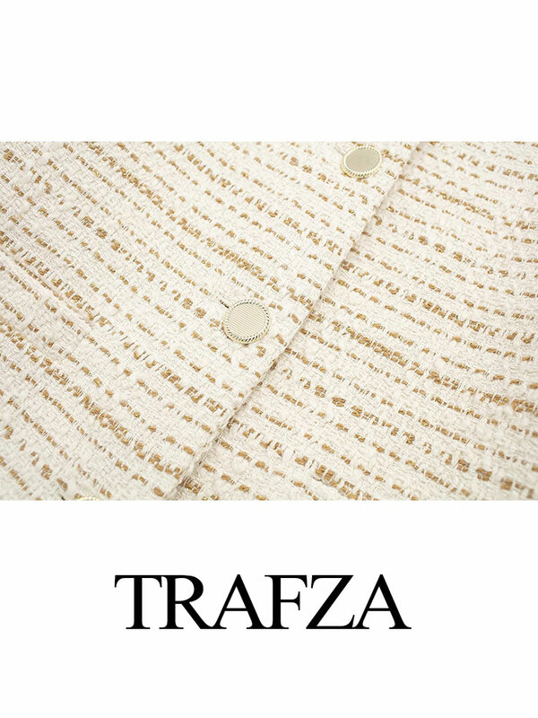 TRAFZA-abrigo holgado con cuello redondo para mujer, chaqueta versátil con línea dorada, moda de primavera, 2024