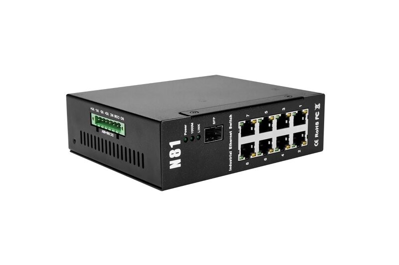 8 LAN Rugged Industrial Ethernet Switch suporte PoE saída IOT Gateway suporta 1 porta óptica Gigabit