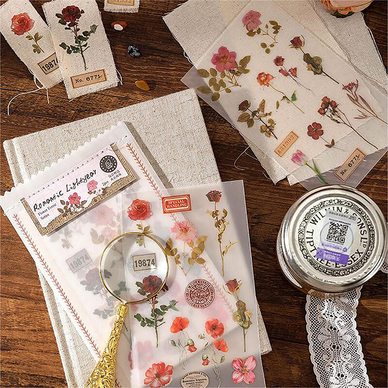 1set Vintage Rub On Transfers Plant Stickers Flower Decoration Sticker For Crafts Fabric Journaling Dairy Scrapbooking Planners