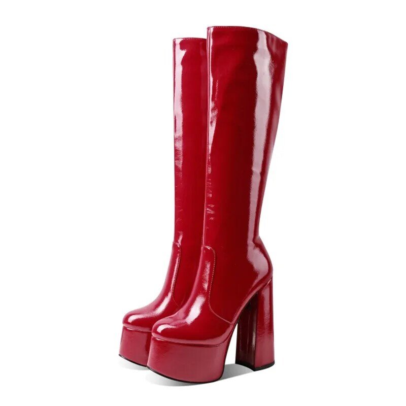 14.5cm High Heel Patent Leather Long Barrel Nightclub Street Party European and American Sexy Fashion New Seasons Ladies Boots