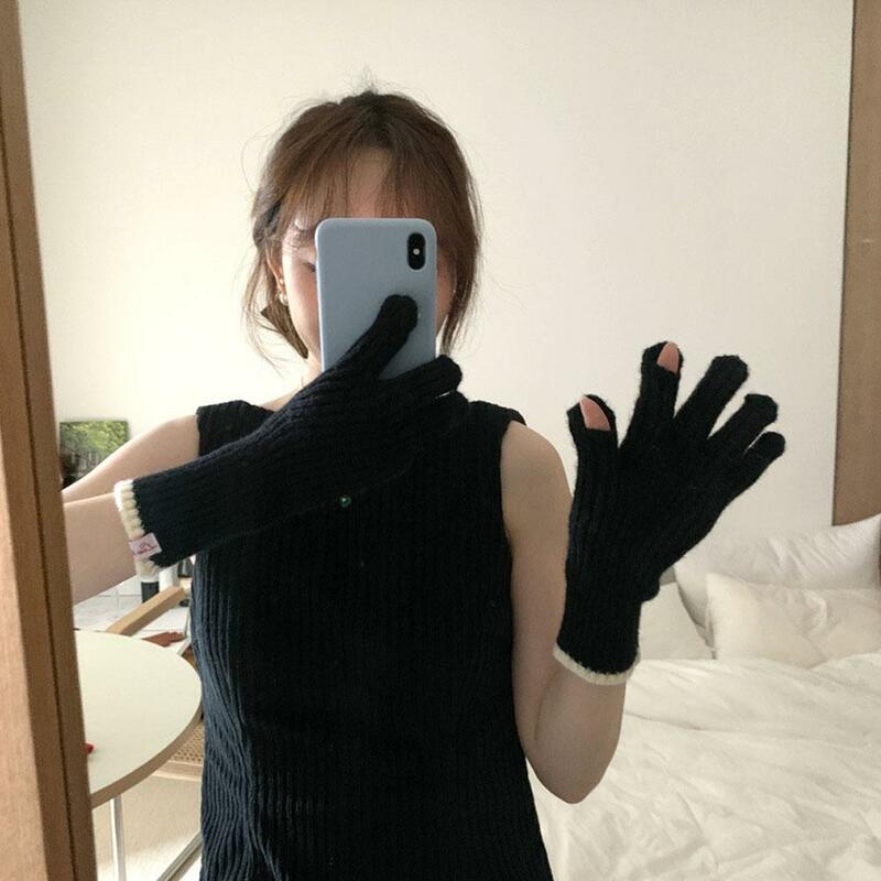 Pure Color Touch Screen Knitted Gloves Fashion Women Winter Warm Riding Gloves Fluffy Work Gloves Kawaii Weave Mittens