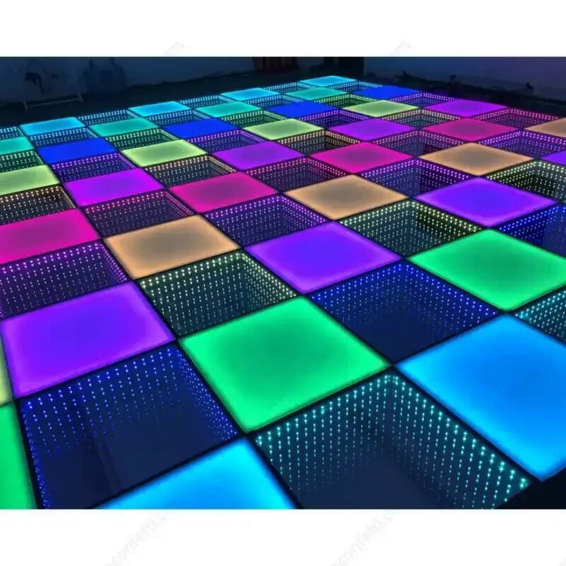 RGB magnetische drahtlose gehärtete Glas beleuchtet tragbare 3D-Spiegel führte Tanzfläche für Club Hochzeits feier Disco