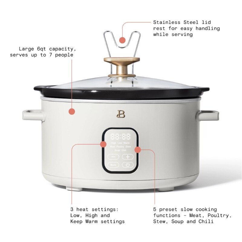 Beautiful 6 Quart Programmable Slow Cooker, White Icing by Drew Barrymore