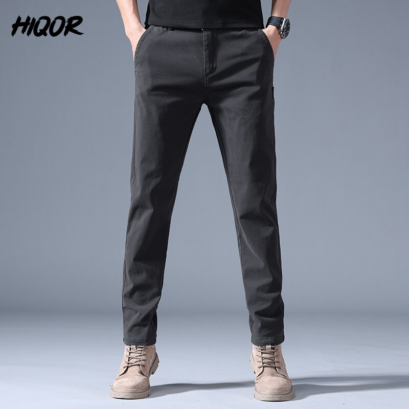 HIQOR Men's Armygreen Casual Trousers Spring Autumn New In Fashion Versatile Breathable Straight Baggy Pants Male Big Size 28-40