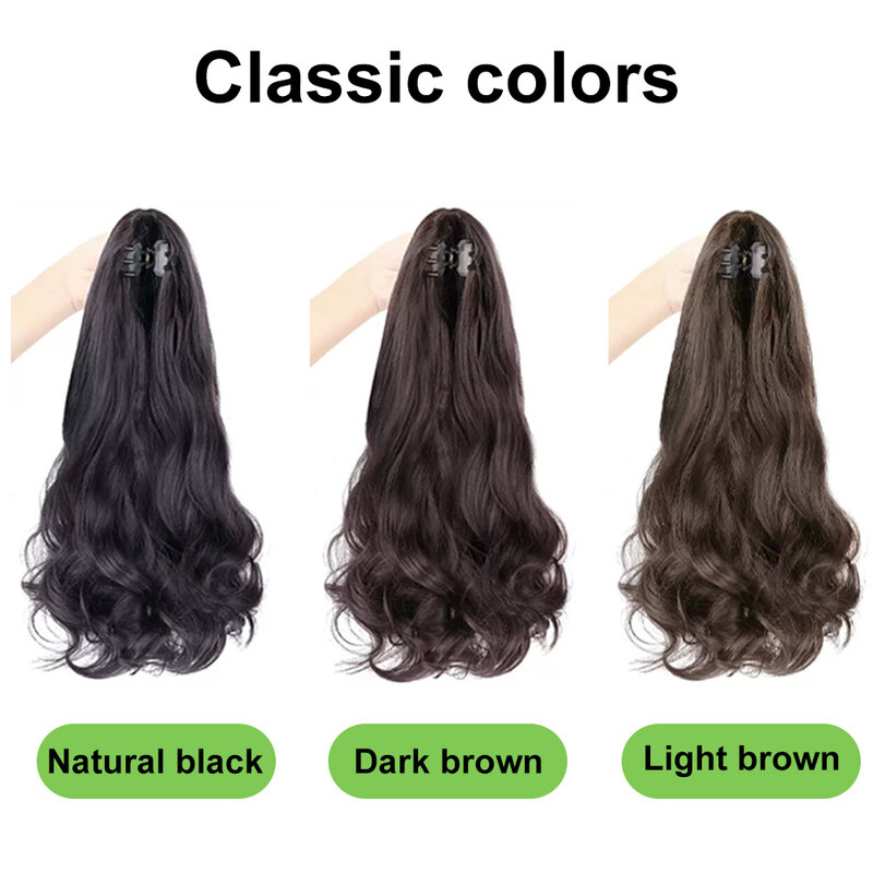 ALXNAN syntetyczne długie kręcone klamra do włosów kucyk peruka naturalny kolor kręcone włosy sztuczne kucyk puszyste włosy