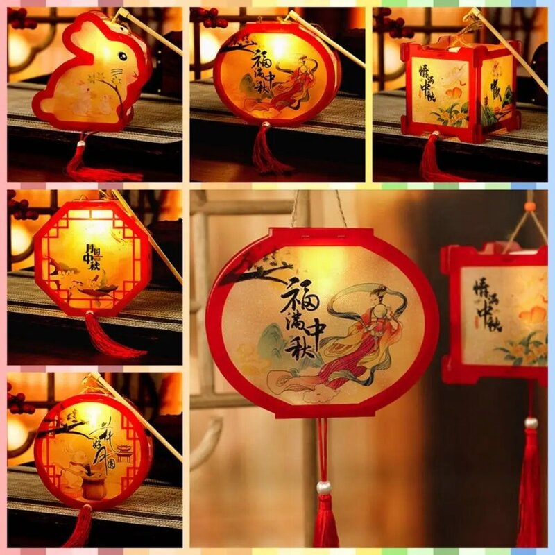 Linterna luminosa de plástico con forma de conejo/octagonal, estilo tradicional chino, linternas brillantes, bricolaje electrónico, Festival de Primavera