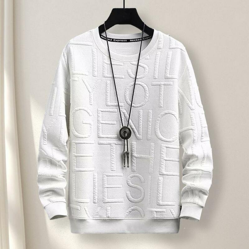 Men Ribbed Cuff Sweatshirt Men's Spring Streetwear Sweatshirt with Letter Print Loose Fit Casual O-neck Pullover for Autumn