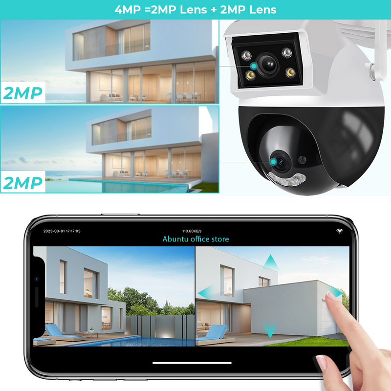 AMROL-PTZ Câmera com lente dupla, 4K, 8MP, WiFi, Novo, Tela dupla, Detecção humana, Ao ar livre, HD, Proteção de segurança, ICSEE, H.265, 4MP