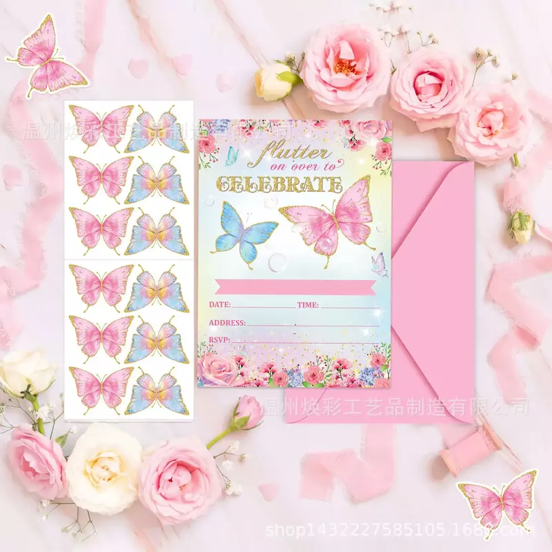 다채로운 나비 인사 카드 게임 카드 파티, 아기 휴일 생일, 긍정적인 초대장 편지