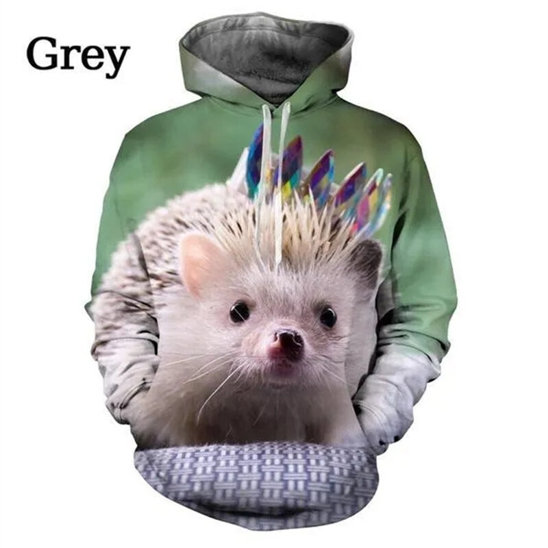Unisex Cute Hedgehog 3d Printed Hoodies Casual Funny Animal Hooded Sweatshirt Long Sleeve Pullovers Leisure Breathable Hooded
