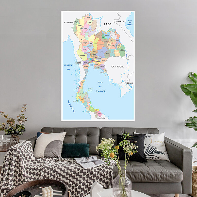 100*150ซม.แผนที่ประเทศไทย Administrative แผนที่ภาษาอังกฤษ Non-ทอภาพวาดผ้าใบ Wall Art โปสเตอร์และพิมพ์หน้าแรกตกแต่ง