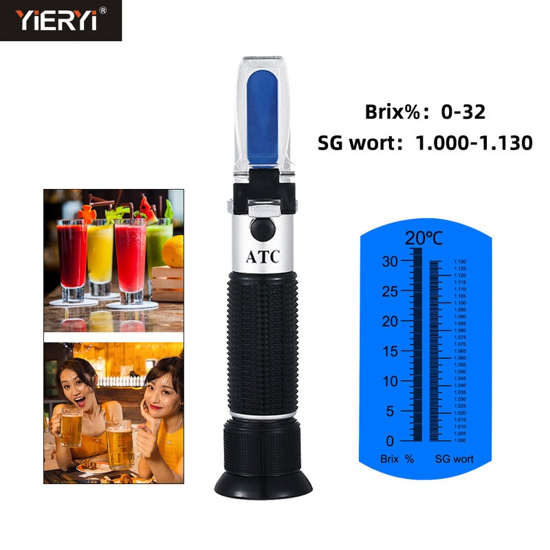 Yieryi-refractómetro de vino de mosto de cerveza Brix, refractómetro de elaboración de cerveza de doble escala, gravedad específica 1.000-1.130 y 0-32% Brix