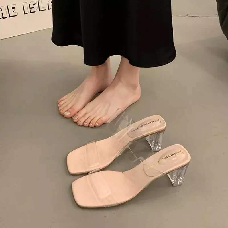 รองเท้าแตะ high heels transparan เซ็กซี่ใส่ในฤดูร้อนใส่ไปปาร์ตี้ชายหาดรองเท้าสตรี Zapatos De Damas หรูหรา