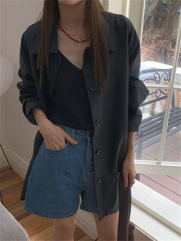 Arazooyi Mid-Length PU Jackets Women Chic Loose Vintage All Match Autumn 2023 New Casual Office Lady High Street Coats