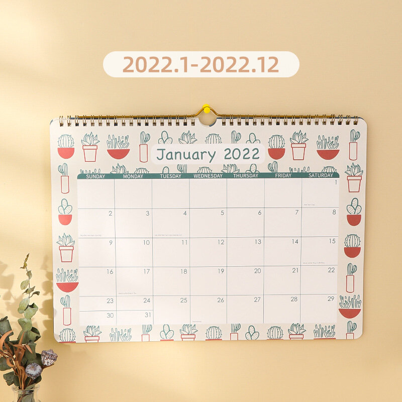 2022 English Wall Calendar Decoration School Office Desk Gift Coil Calendar Table Planner Yearly Week Months Date Wall Calendar