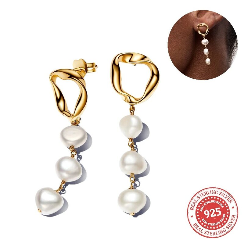 New 2024 Fashion Organically Shaped Oval Treated Freshwater Cultured Pearls Stud Earrings T-bar Collier Free Delivery
