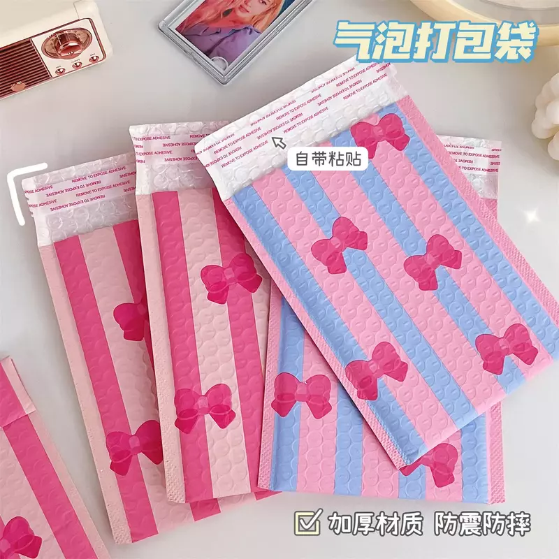 10Pcs Bowknot Bubble Envelope Bag Pink Bubble Self Seal Mailing Bags Padded Envelopes Package For Gifts