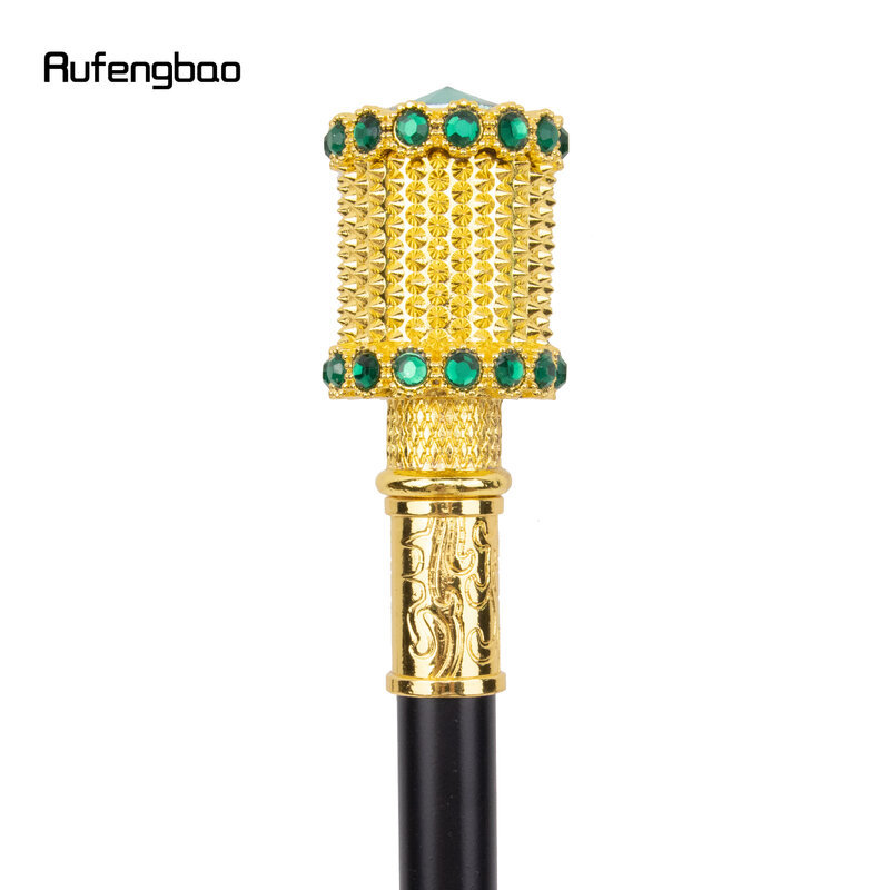 Golden Green Artificial Diamond Walking Cane Fashion Decorative Walking Stick Gentleman Elegant Cosplay Cane Knob Crosier 94cm