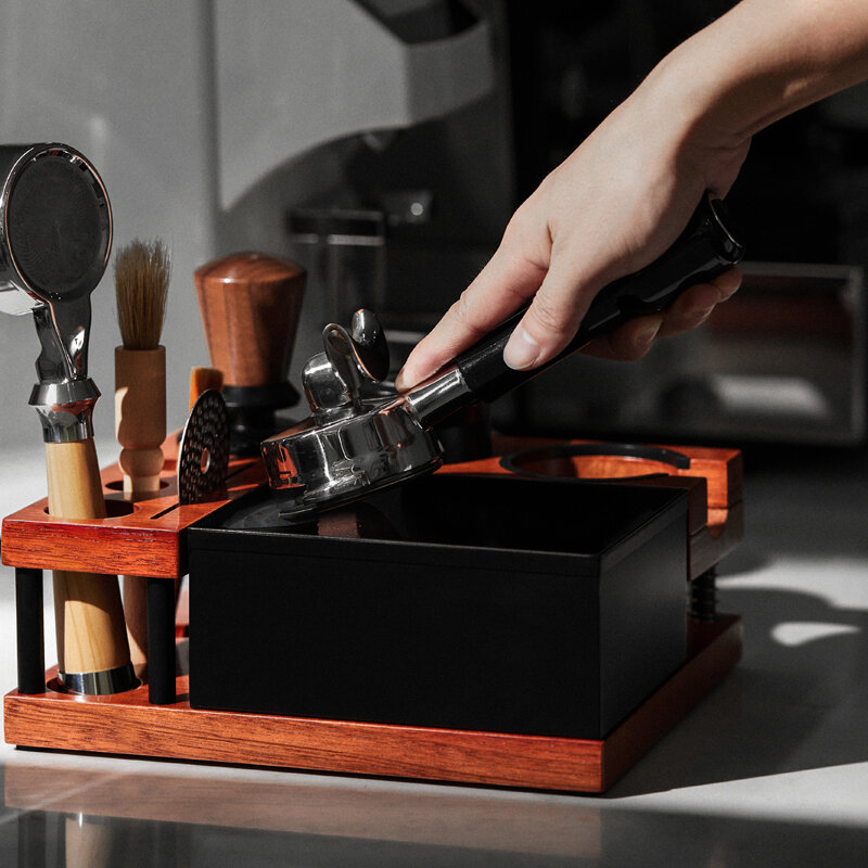 FHEAL-Station de support de doseur d'espresso avec filtre à café à ressort, porte-filtre, boîte d'évaluation pour 51mm, 54mm, 58mm