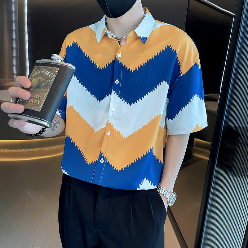 2024 elegante moda Harajuku Slim Fit abbigliamento maschile sciolto Casual Sport tutto abbinato top colletto a punta bottone manica centrale Blusa