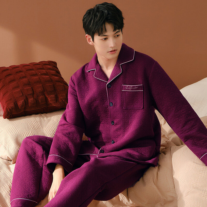 Зимняя Хлопковая пижама в стиле мезонин, толстые куртки, мужской пижамный комплект, одежда для сна, пижамы, одежда для сна, большие ярды, стёганая Пижама