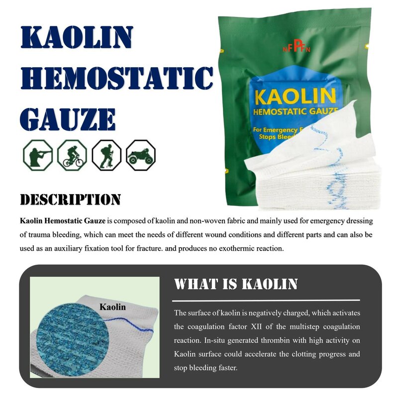 TCCC Tactical Kaolin Hemostatic Gauze Emergency Outdoor Binding Fixed Bandage First Aid Kit Medical Wound Dressing