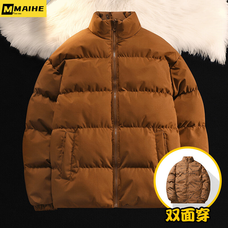 Jaqueta de Parka reversível masculina e feminina, casaco quente espesso, streetwear oversize, outwear de moda preppy, inverno