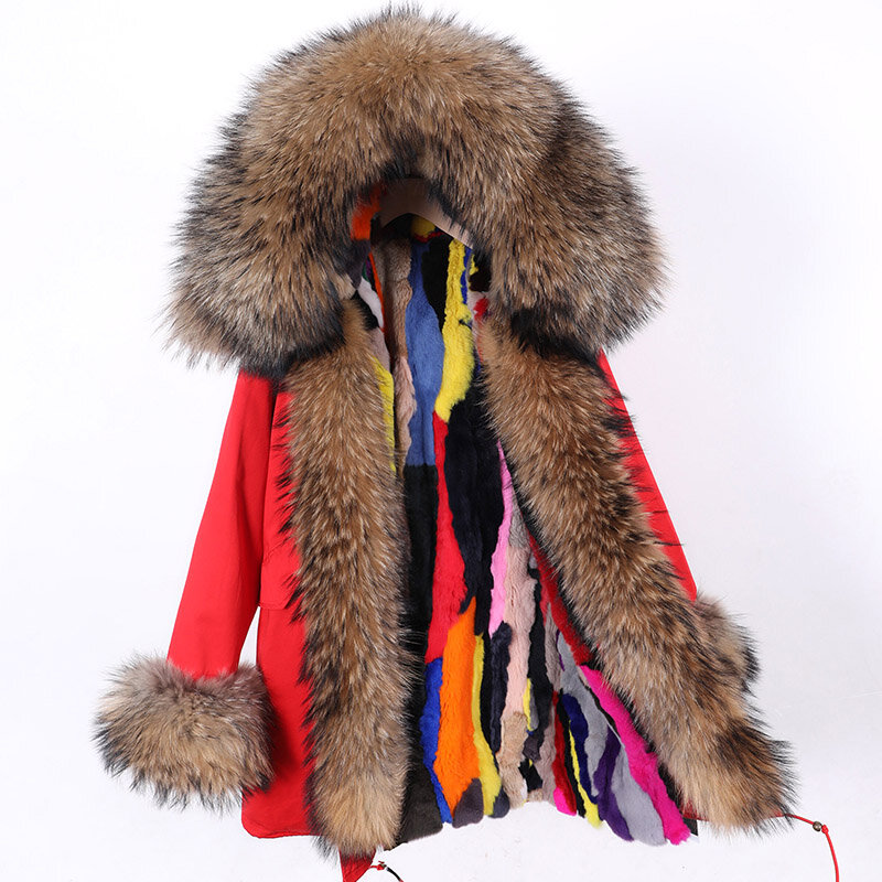 Maomaokong-女性用の本物の天然のアライグマの毛皮の襟,長くてウサギの裏地,内側のジャケット,コート,アウターウェア,大きな襟,冬,2023