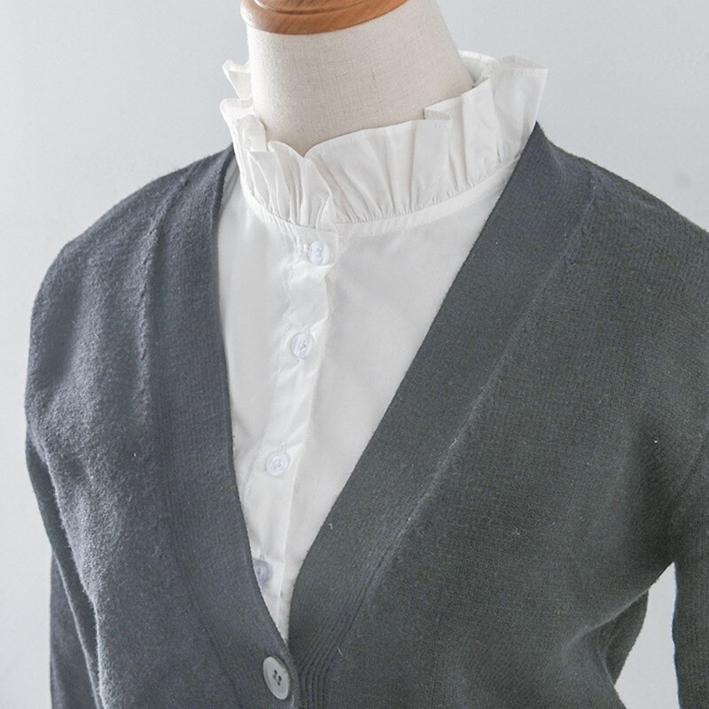 Damska odpinana imitacja kołnierzyka potargane półkoszule golfem wszechstronna bluzka dopinana odzież Drop Shipping