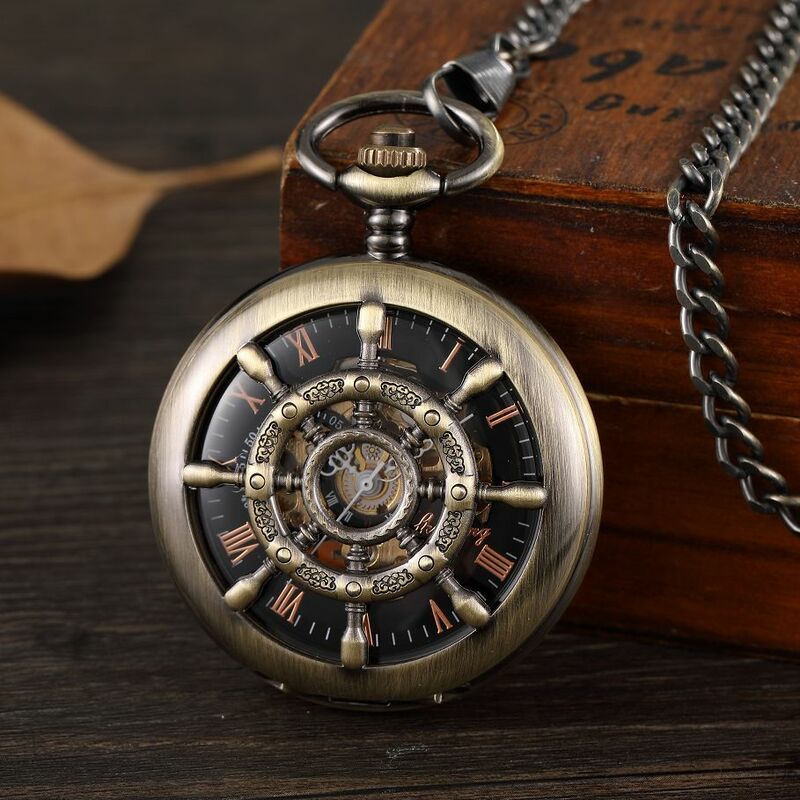 ساعة الجيب الميكانيكية الفاخرة خمر الرجال هدية عيد الميلاد الرجعية اليد لف حركة الأرقام الرومانية عرض دليل الجيب ساعة