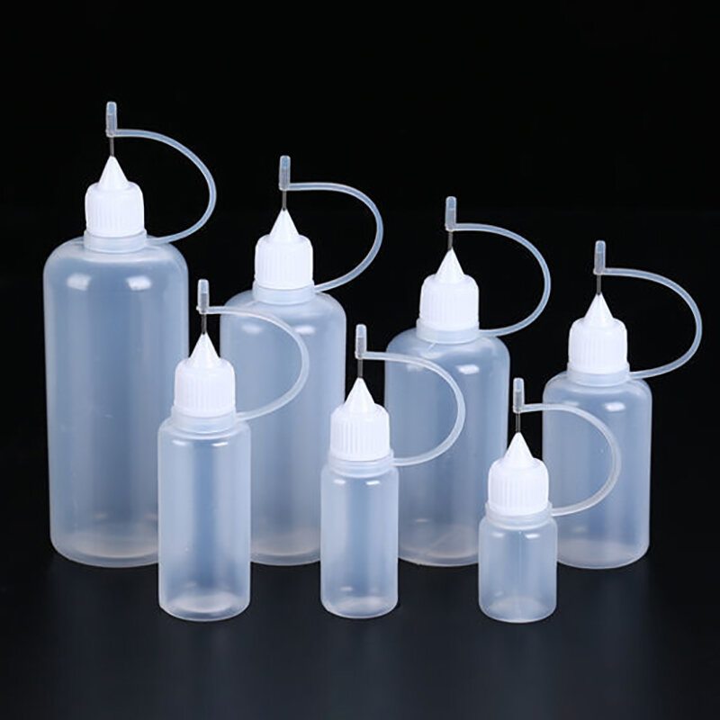 2/5PCS 5ml 10ml 20ml 30ml 50ml 60ml 100ml PE Plastic Squeezable Tip Applicator Bottle Refillable Dropper With Needle Tip Caps