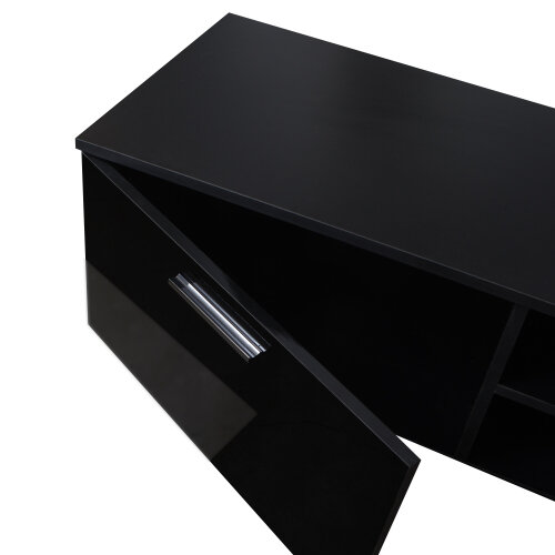 ขาตั้งทีวีสีดำสำหรับขาตั้งทีวี70นิ้ว, โต๊ะโทรทัศน์ Media Console Entertainment Center, ตู้เก็บของ2ตู้พร้อมชั้นวางเปิด F