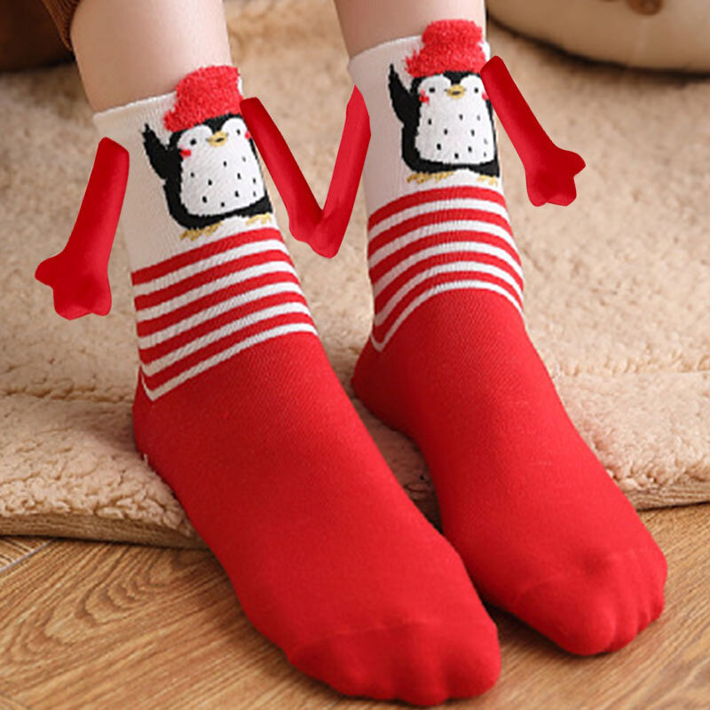 1Pair Cute Christmas Cotton Socks Middle Tube Socks Magnetic Suction Unisex Girls Couple Harajuku