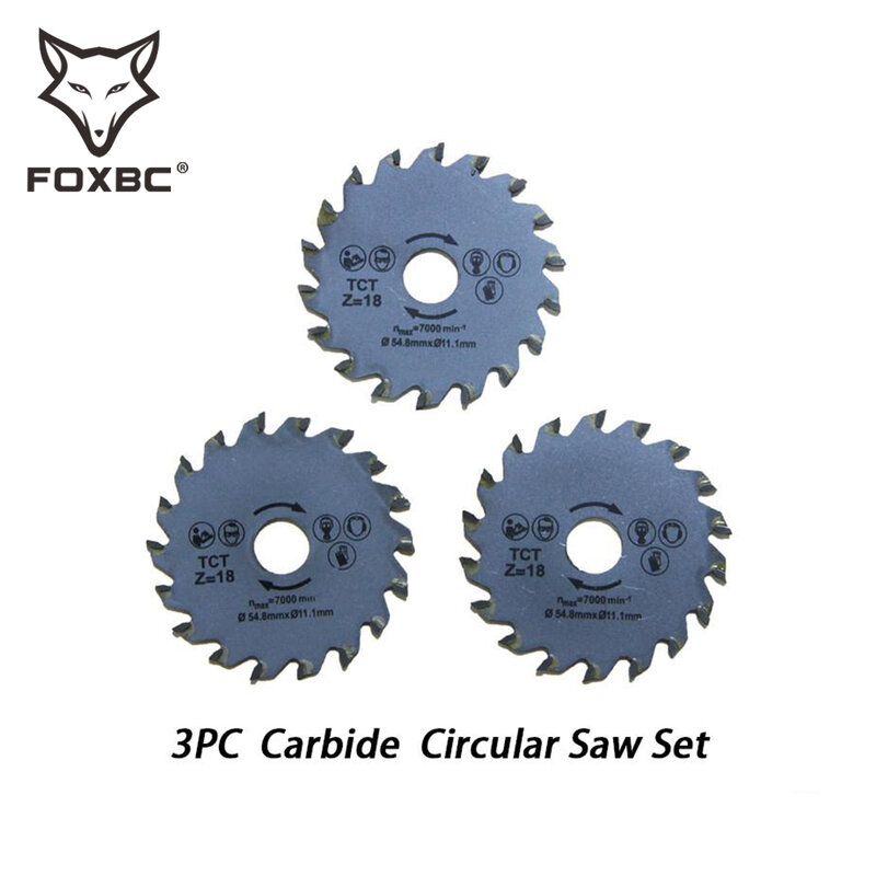 FOXBC 3PCS 54.8mm Carbide Circular Saw Blades Wood Metal Cutting for Rotary Tool