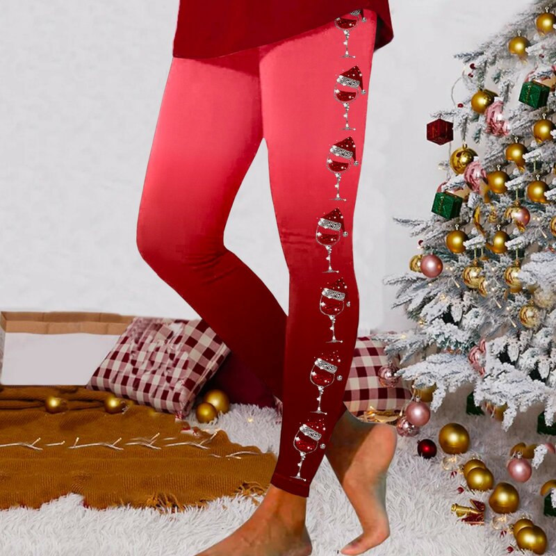 Christmas Women's Casual Tight Fitting Leggings Costume With Xmas Printed Pattern Decor 1 Piece Slimming Yoga Pants Costume