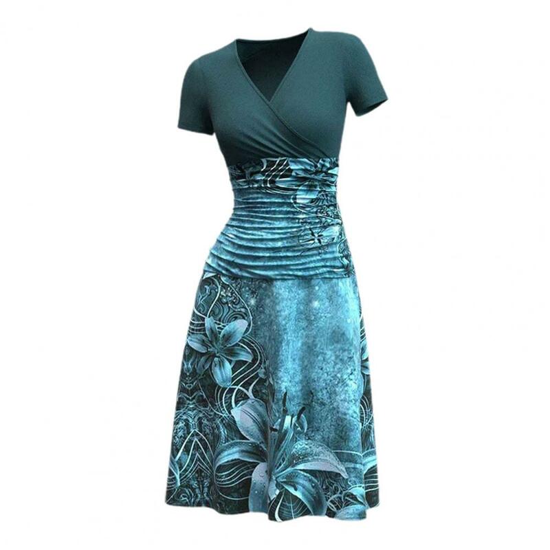 Женское винтажное платье с V-образным вырезом, с коротким рукавом