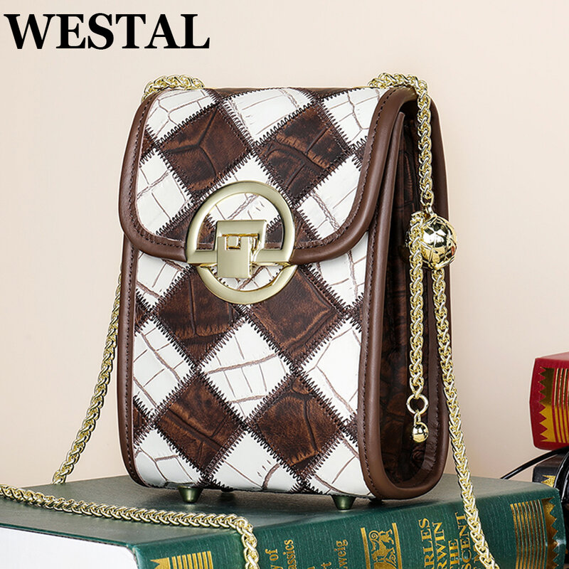 กระเป๋าผู้หญิงใบเล็กดีไซน์เนอร์จาก Westal 2023กระเป๋าสะพายหนังแท้สำหรับใส่โทรศัพท์กระเป๋าเครื่องสำอางสายโซ่กระเป๋า Bolsa