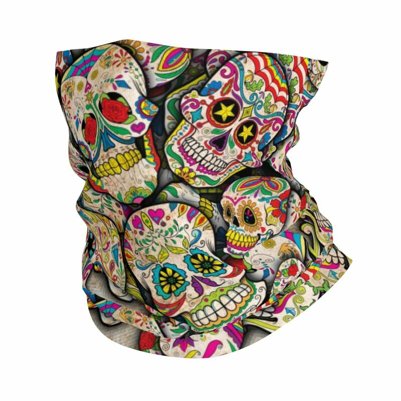 Sugar Skull Collage Bandana Neck Cover Printed Day of the Dead Balaclavas Mask Scarf Headwear Running Men Women Adult All Season