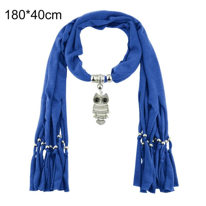 Sciarpa da donna in tinta unita con frange lunghe collana con ciondolo a forma di gufo retrò sciarpa accessori per costumi regalo