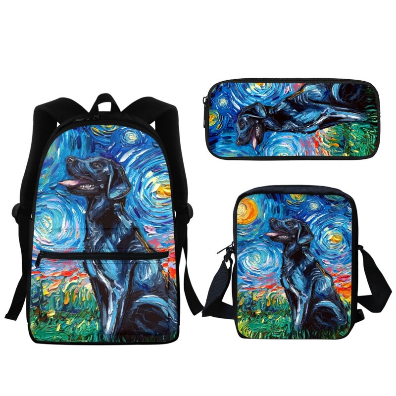 Creative Starry Night Oil Painting Dog Design Schoolbag Anime Kindergarten Kid Backpack High Quality Lunch Bag Learning Tools