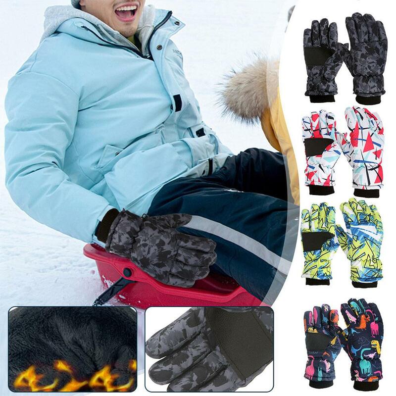 Kids Winter Thicken Warm Gloves Windproof Waterproof Outdoor Snow Skating Snowboarding Ski Warmth Comfortable Gloves For Ki V1H7